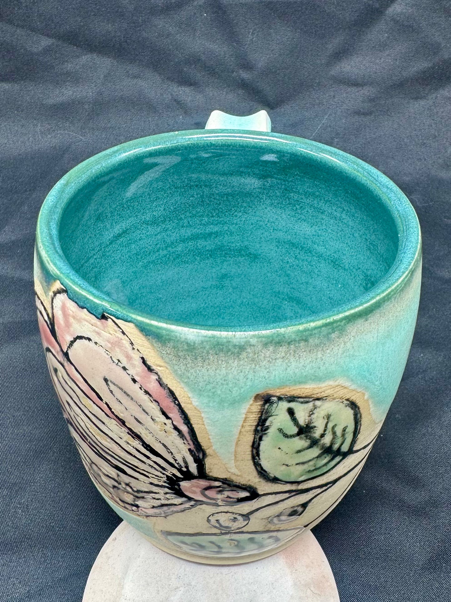 Mug- Pink Flower, Turquoise