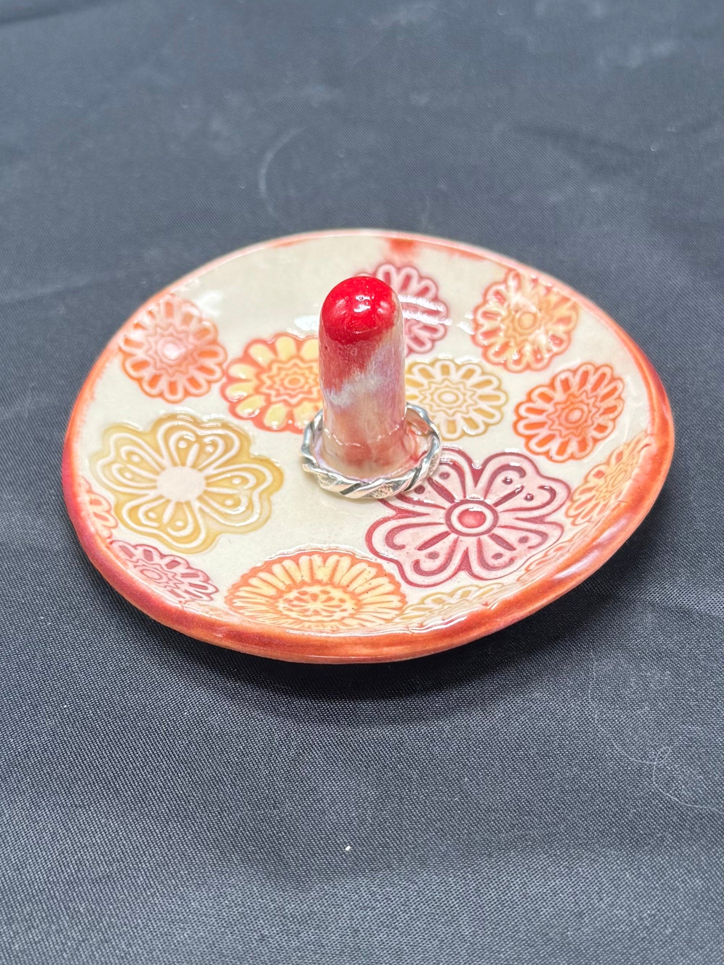 Ring Holder- Red Flowers