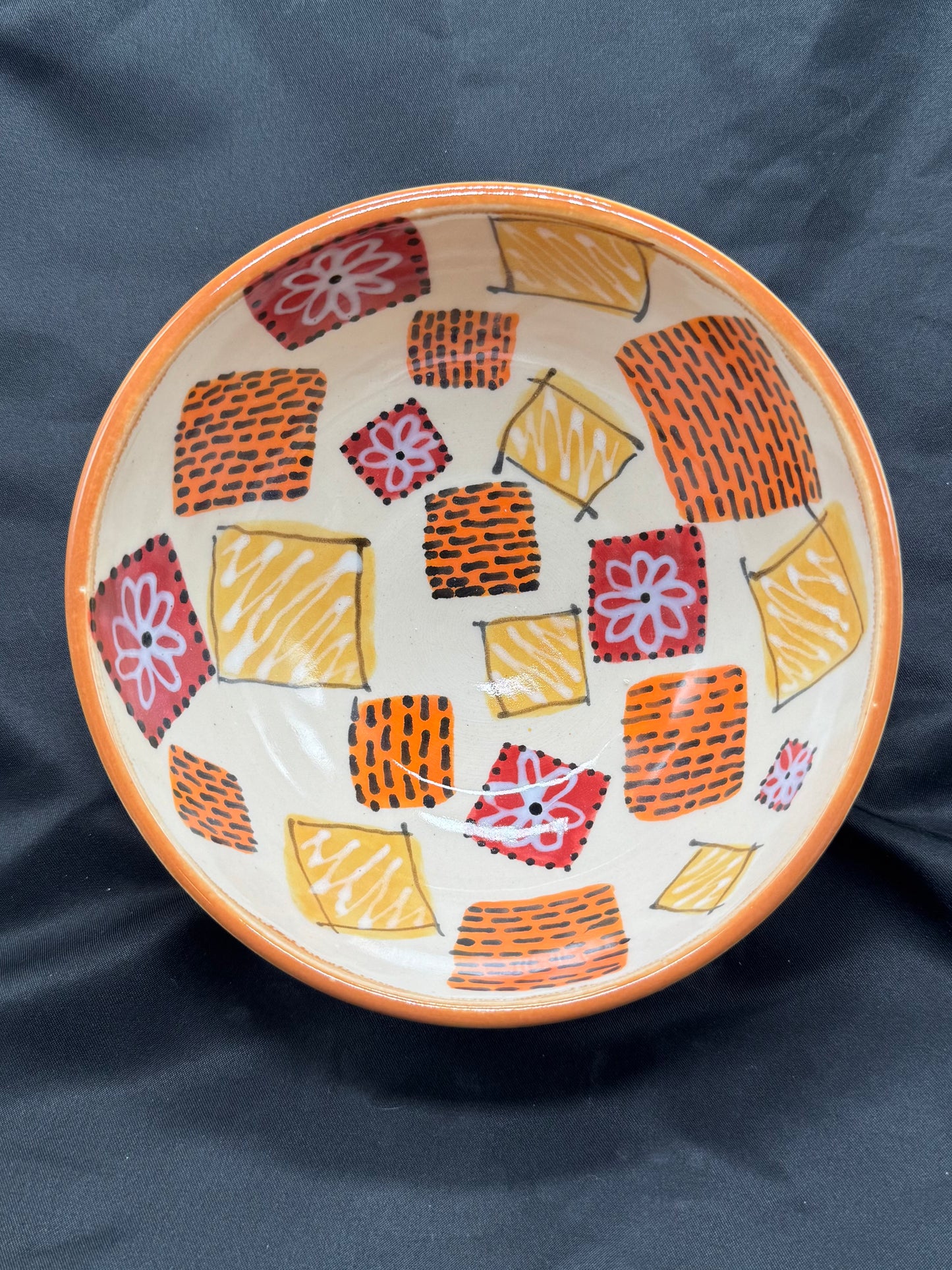 Bowl- Orange/Red squares