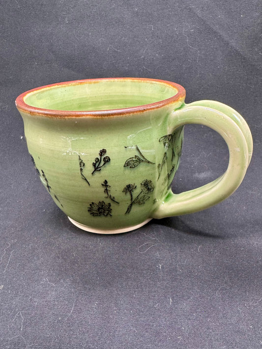 Flowers W/Green and Copper Mug