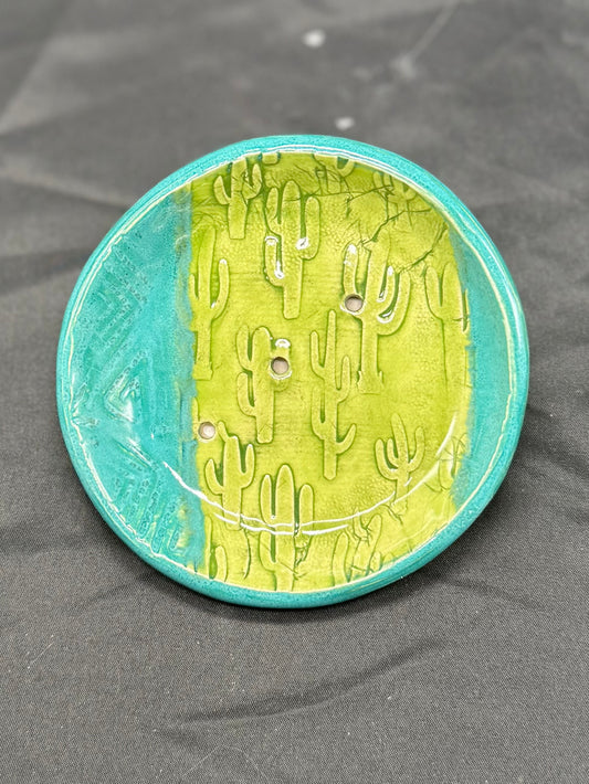 Soap Dish- Turquoise/Lime Cacti